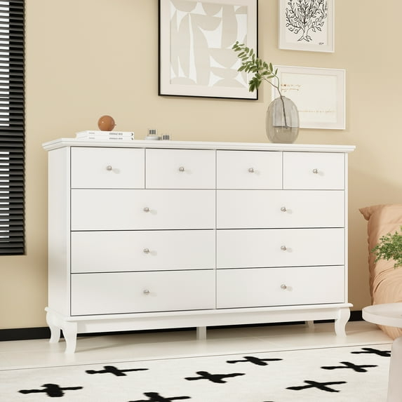 OXYLIFE Wooden 10 Drawer Dresser, White Chest of Drawers Storage Cabinet for Bedroom Closet Nursery