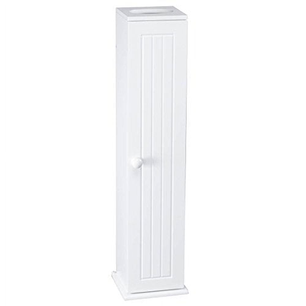 OakRidge Miles Kimball White Compact Toilet Tissue Storage Tower with 4 Shelves, 5.5" W x 27" H x 6.75" L – Holds Toilet Paper Rolls Up to 4.25" Diameter, Top Slot Provides Access to Facial Tissues