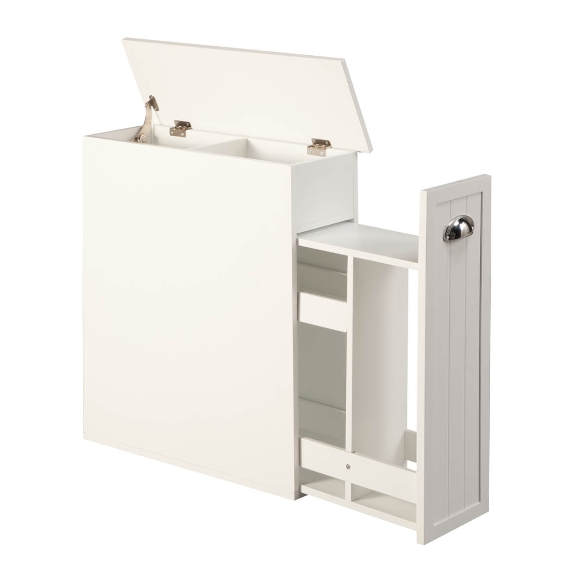 OakRidge Slim Bathroom Storage Cabinet with Slide-Out Shelf & Hinged Lid, 7-In. Wide, White
