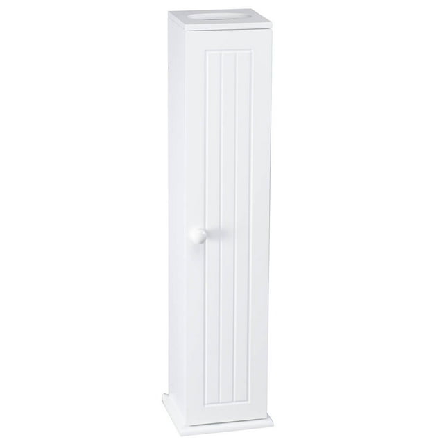 OakRidge Miles Kimball White Compact Toilet Tissue Storage Tower with 4 Shelves, 5.5" W x 27" H x 6.75" L – Holds Toilet Paper Rolls Up to 4.25" Diameter, Top Slot Provides Access to Facial Tissues