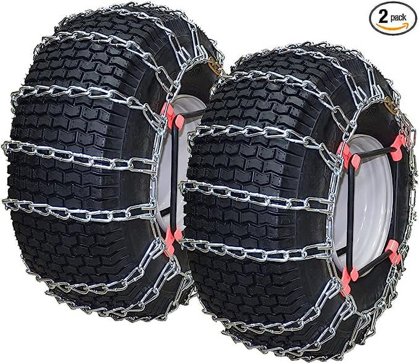 OakTen Set of 2 Tire Chains with Tensioners for Lawn & Garden Tractors Mowers, 2-Link, Fits for Tire Size 22x8x10 22x8x12