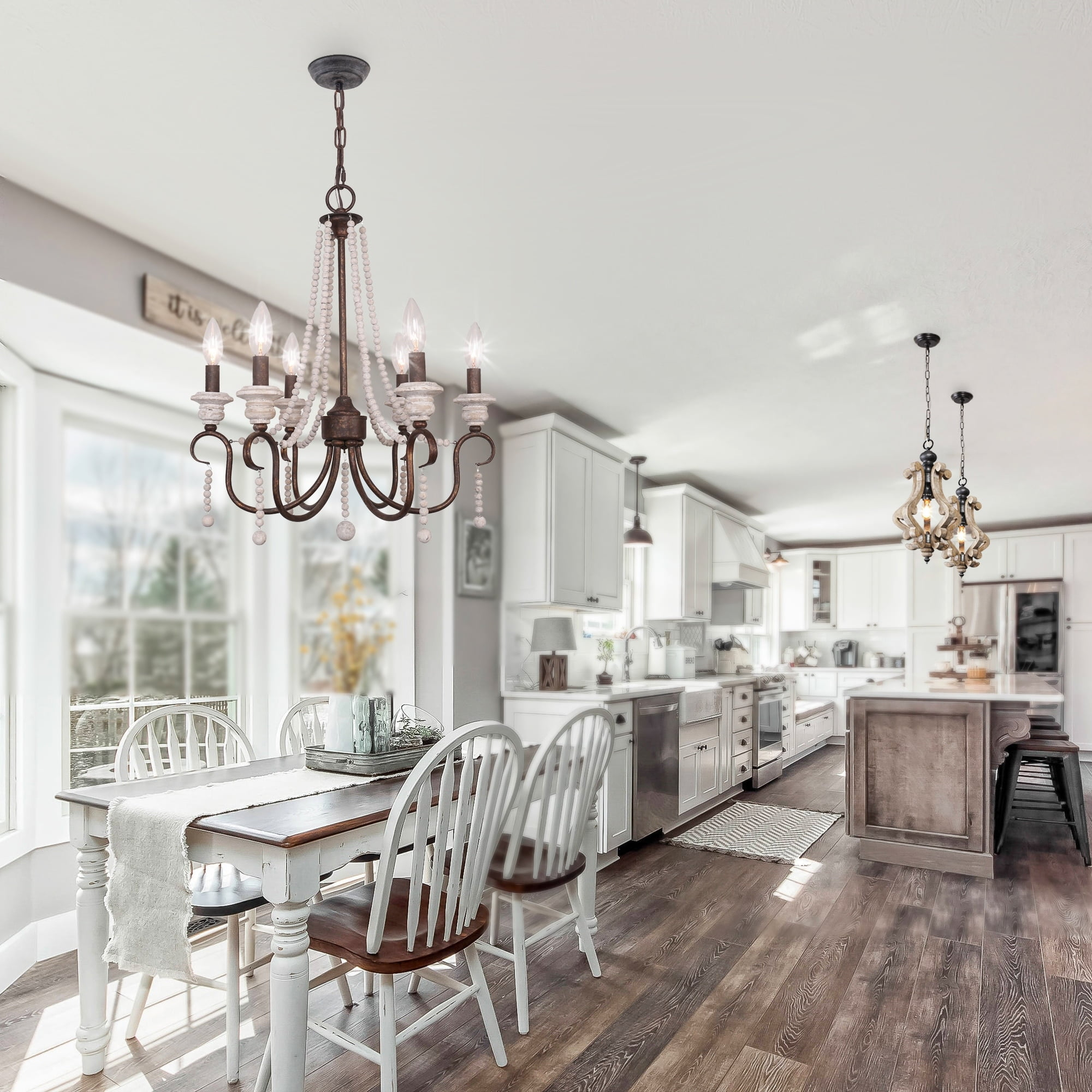 Oaks Aura  Rustic Wood Pendant Light Kitchen Island Light, Farmhouse Hallway Chandelier, Dining Pendant Light DiningCombo15 Weathered, Antiqued