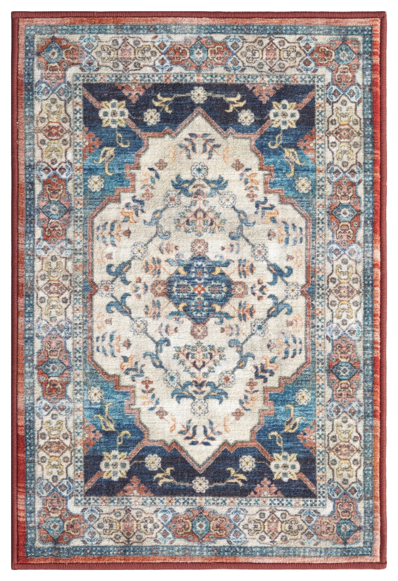 Ocean Medallion Navy 2 ft. x 3 ft. Machine Washable Traditional Indoor Area Rug