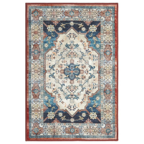 Ocean Medallion Navy 2 ft. x 3 ft. Machine Washable Traditional Indoor Area Rug
