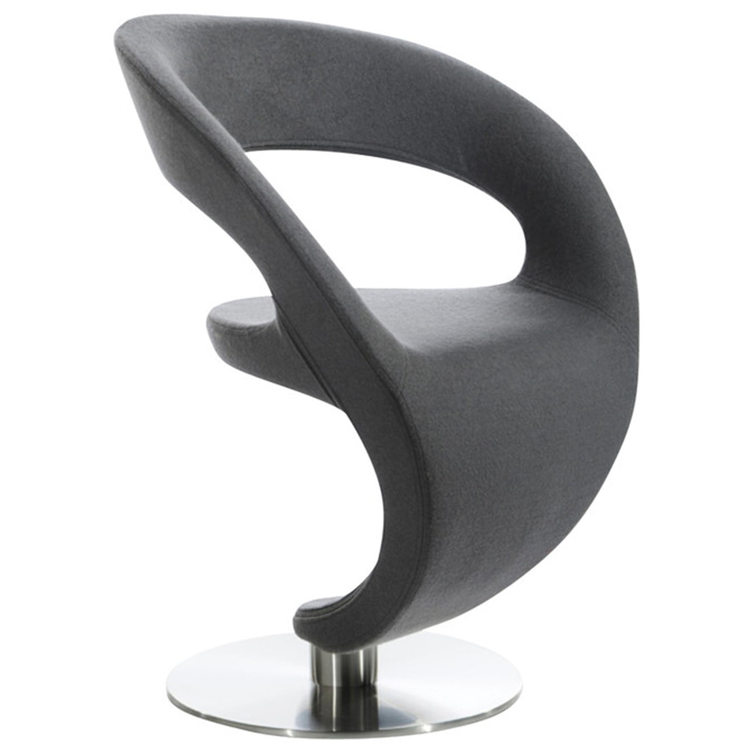 OceanTailer HomeRoots Furniture Modern Grey Upholstered Fabric Lounge Chair with Round Stainless Steel Base