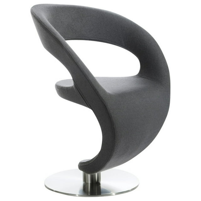 OceanTailer HomeRoots Furniture Modern Grey Upholstered Fabric Lounge Chair with Round Stainless Steel Base