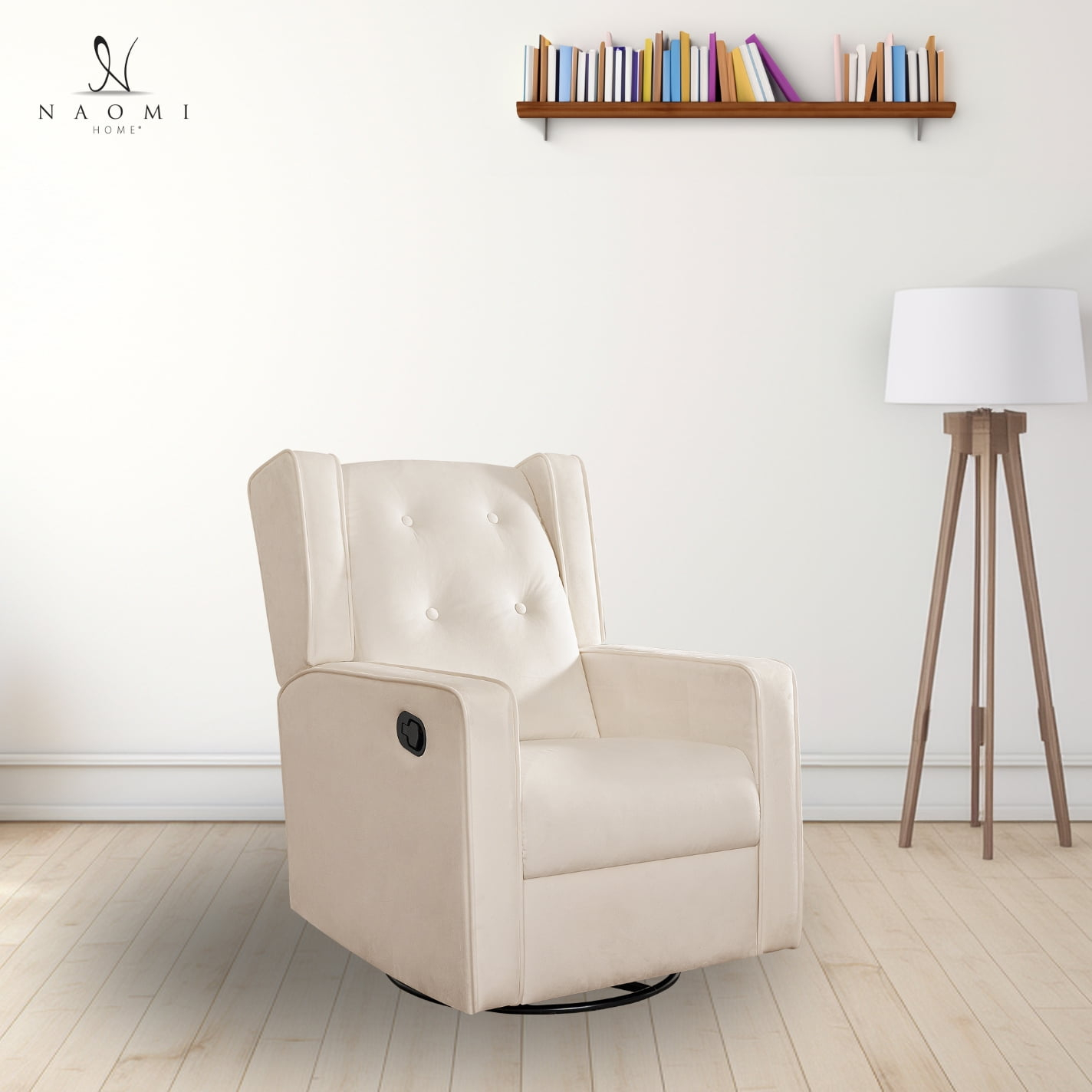 Odelia 360 Swivel Glider Rocker Recliner, Tufted Nursery Chair with Manual Puller, Plush Cushioning, Soothing Rocking Motion with Microfiber Fabric for Living Room, Bedroom, Apartment Cream