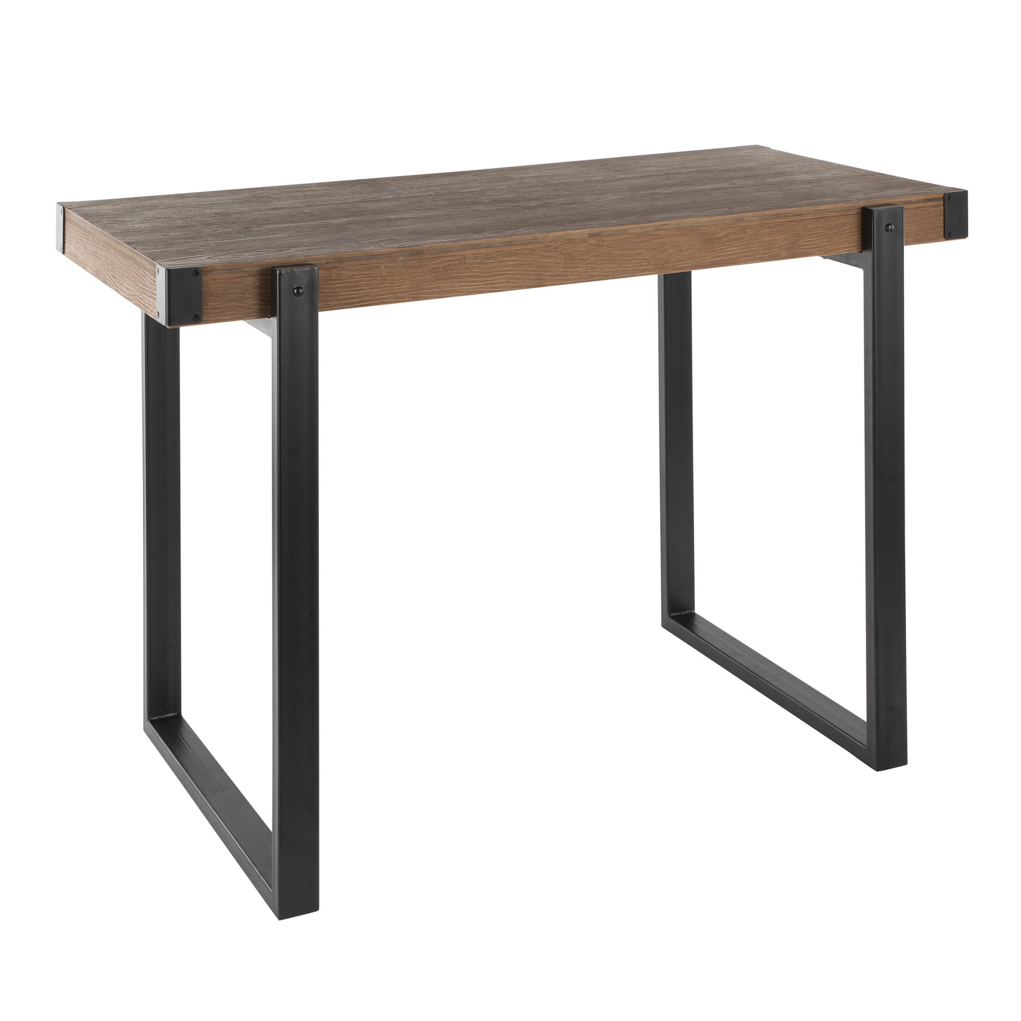 Rustic Natural Brown Bamboo Counter Table with Black Steel Legs