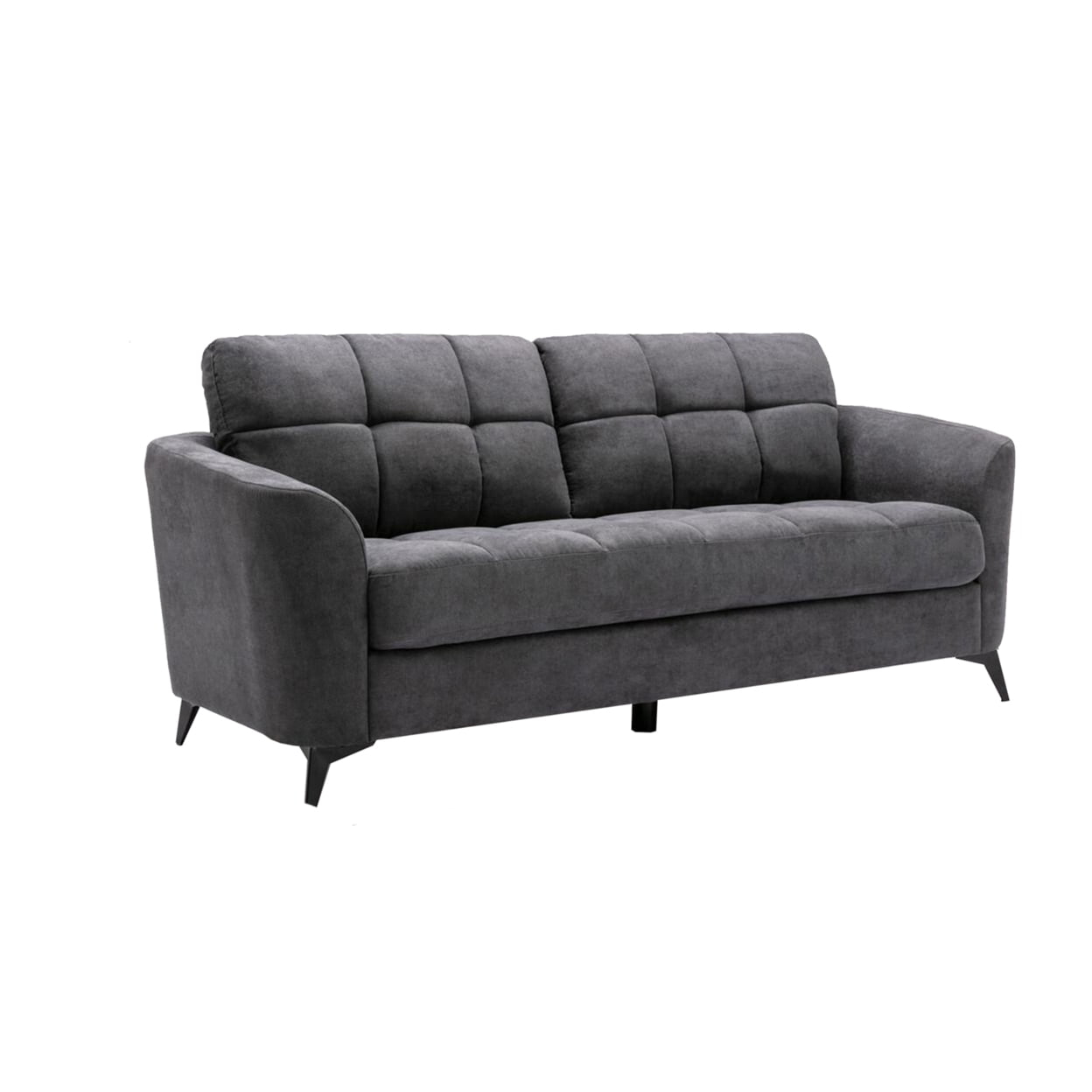 Odin 79 Inch Modern Sofa with Tufted Cushioning, Black Frame, Gray Velvet- Saltoro Sherpi
