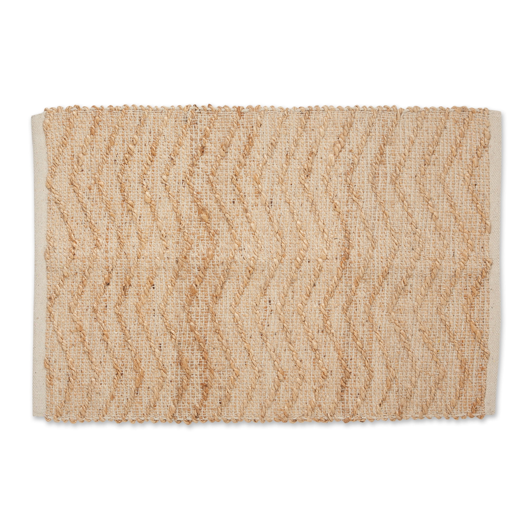 Contemporary Home Living 2' x 3' Off White and Brown with Natural Jute Chevron Hand-Loomed Rug