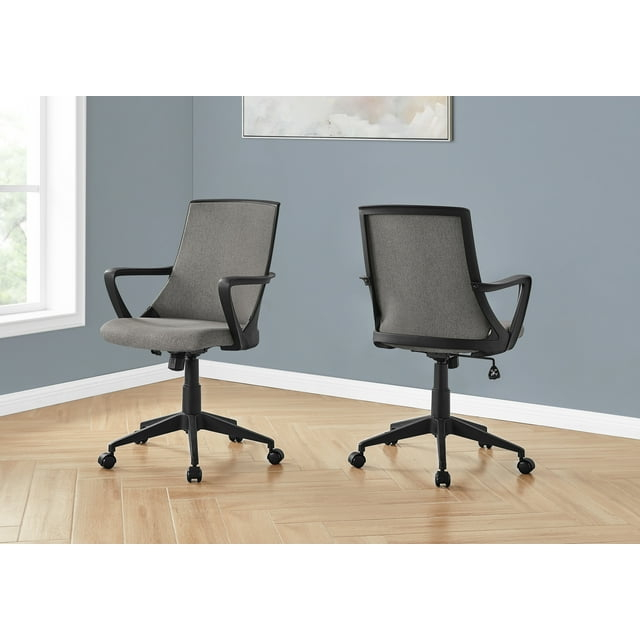 Office Chair - Mid-Back / Fixed Armrests / Fabric Back - Adjustable Height - Dark Grey Fabric / Black