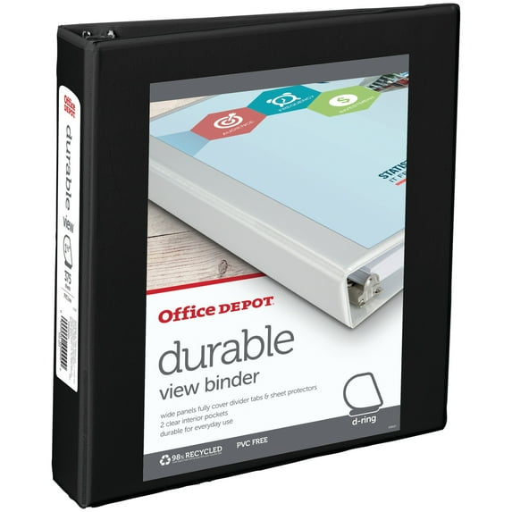 Office Depot® Brand Durable View D-Ring Binder, 1 1/2" Rings, 39% Recycled, Black