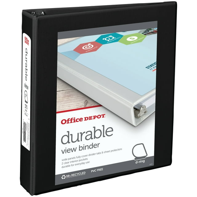 Office Depot® Brand Durable View D-Ring Binder, 1 1/2" Rings, 39% Recycled, Black