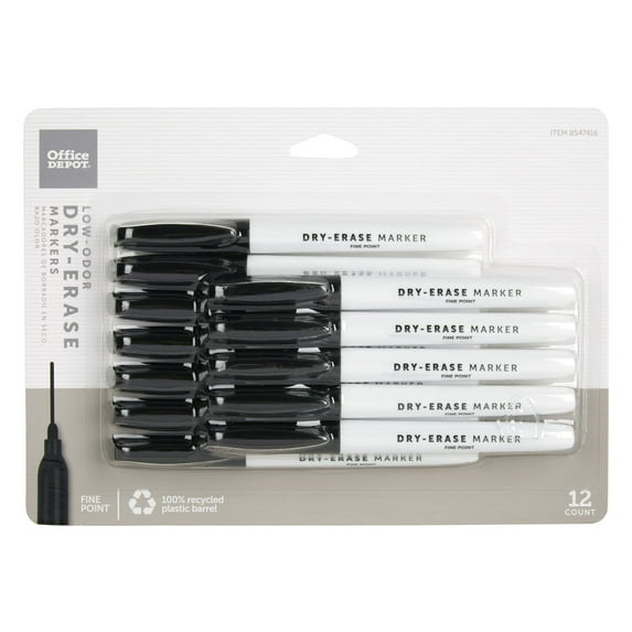 Office Depot® Brand Low-Odor Pen-Style Dry-Erase Markers, Fine Point, 100% Recycled Plastic Barrel, Black Ink, Pack Of 1