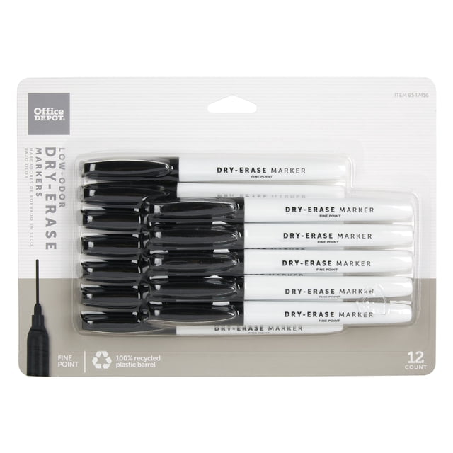 Office Depot® Brand Low-Odor Pen-Style Dry-Erase Markers, Fine Point, 100% Recycled Plastic Barrel, Black Ink, Pack Of 1