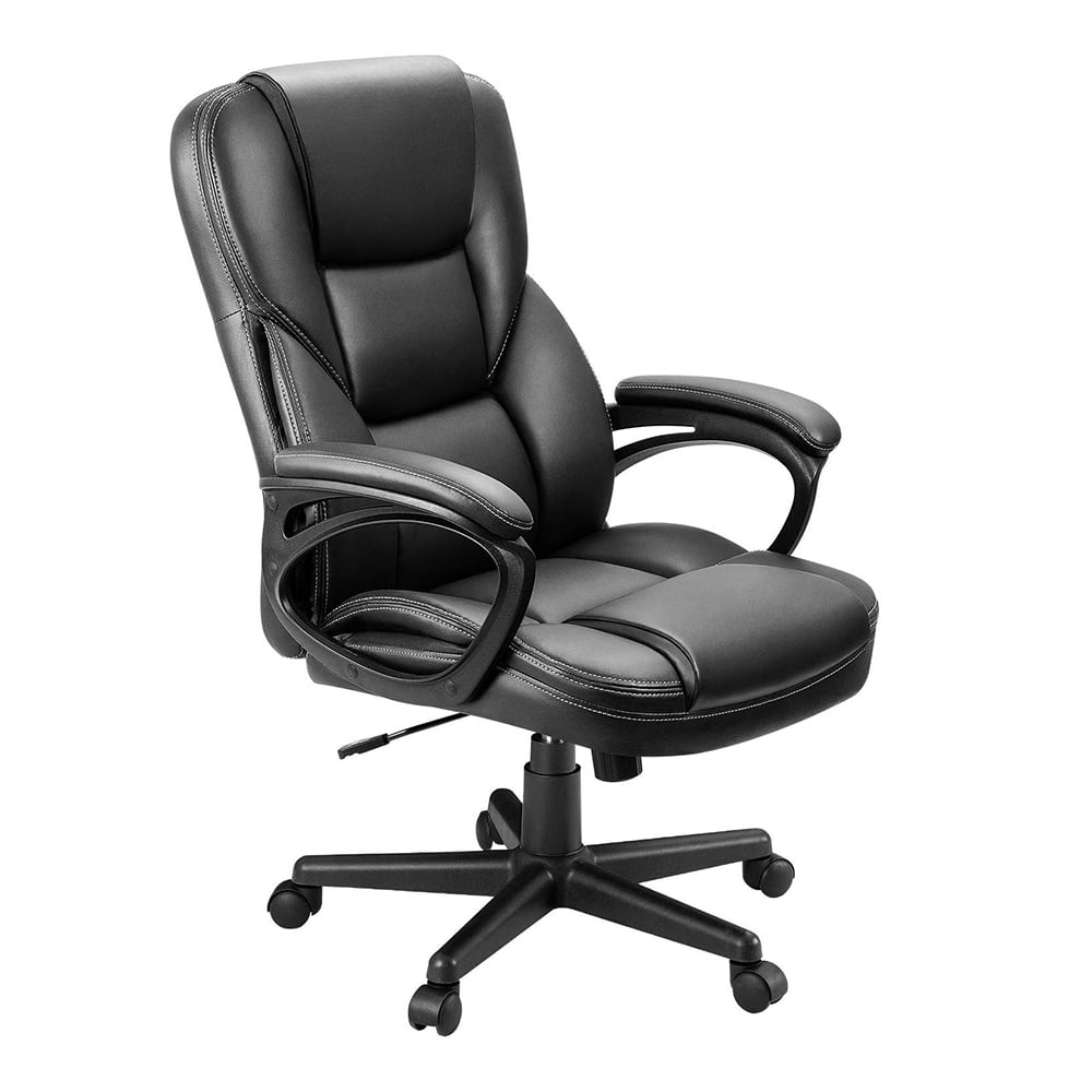 Office Executive Chair High Back Adjustable Managerial Home Desk Chair, Swivel Computer Leather Chair with Lumbar Support (Black)