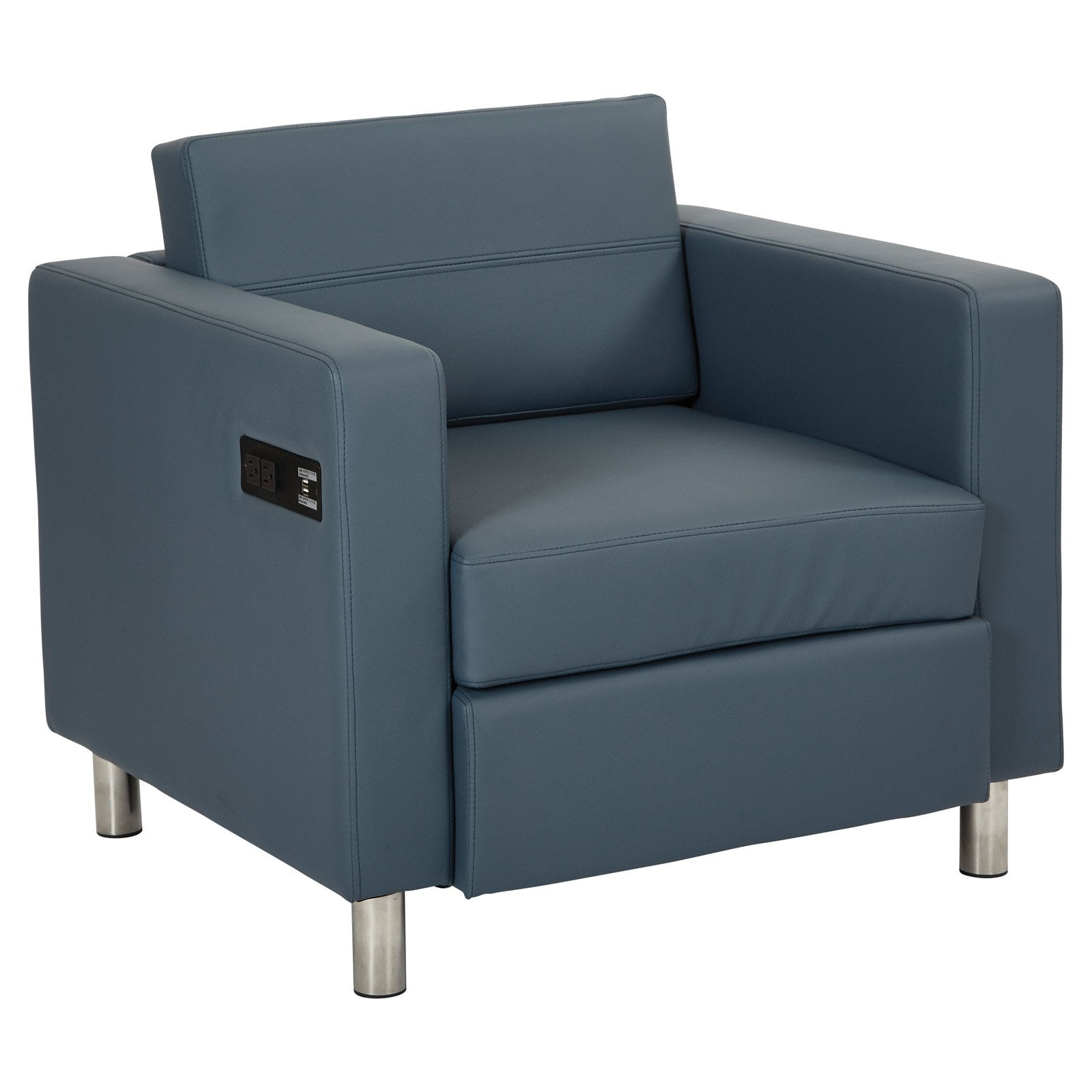 Office Star Products Atlantic chair with Single Charging Station in Dillon Blue Fabric K/D