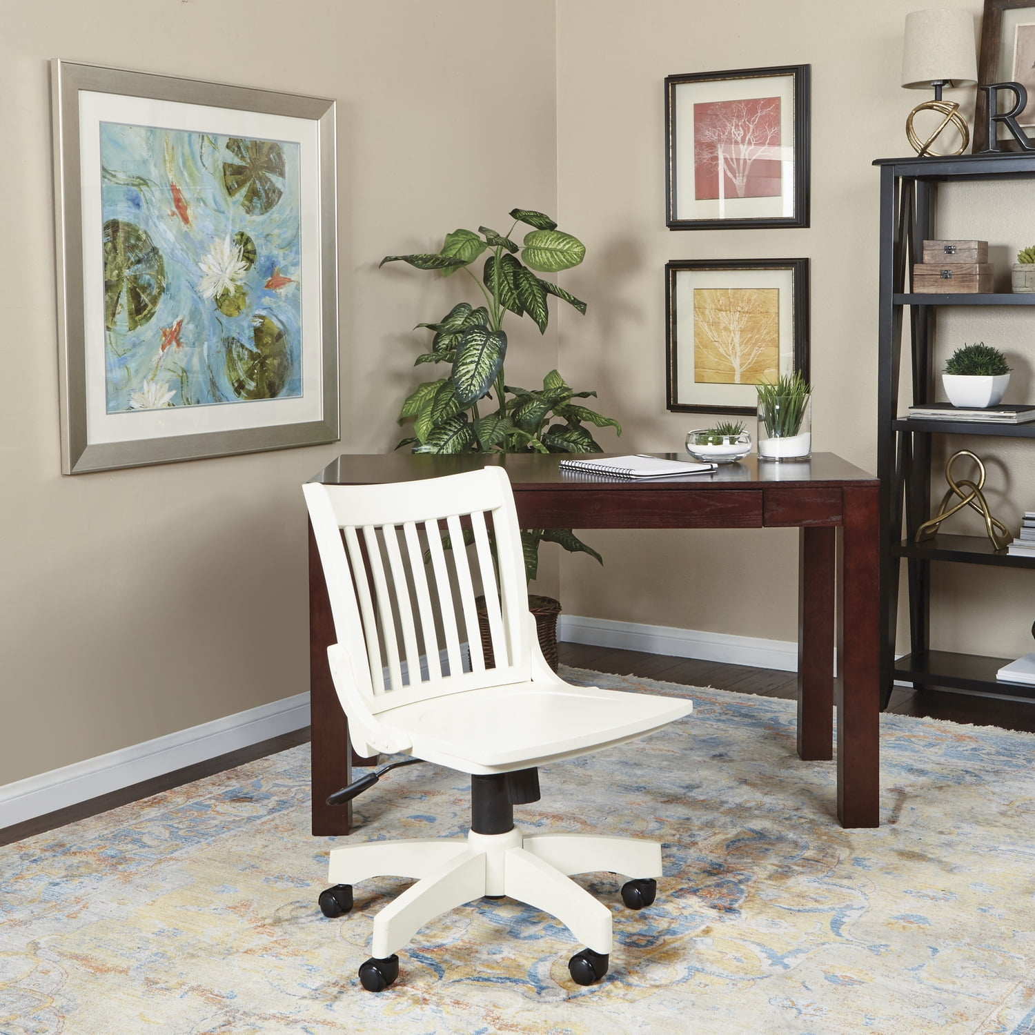 OSP Deluxe Armless Wood Bankers Chair with Wood Seat, Antique White