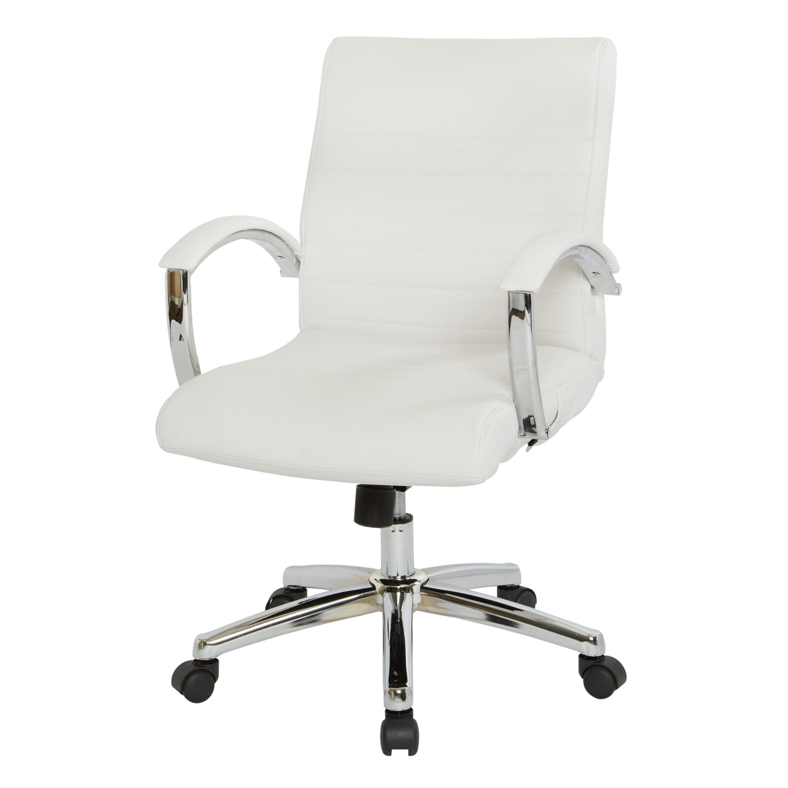 Office Star Products Executive Low Back Faux Leather Chair with Chrome Arms and Base - single White