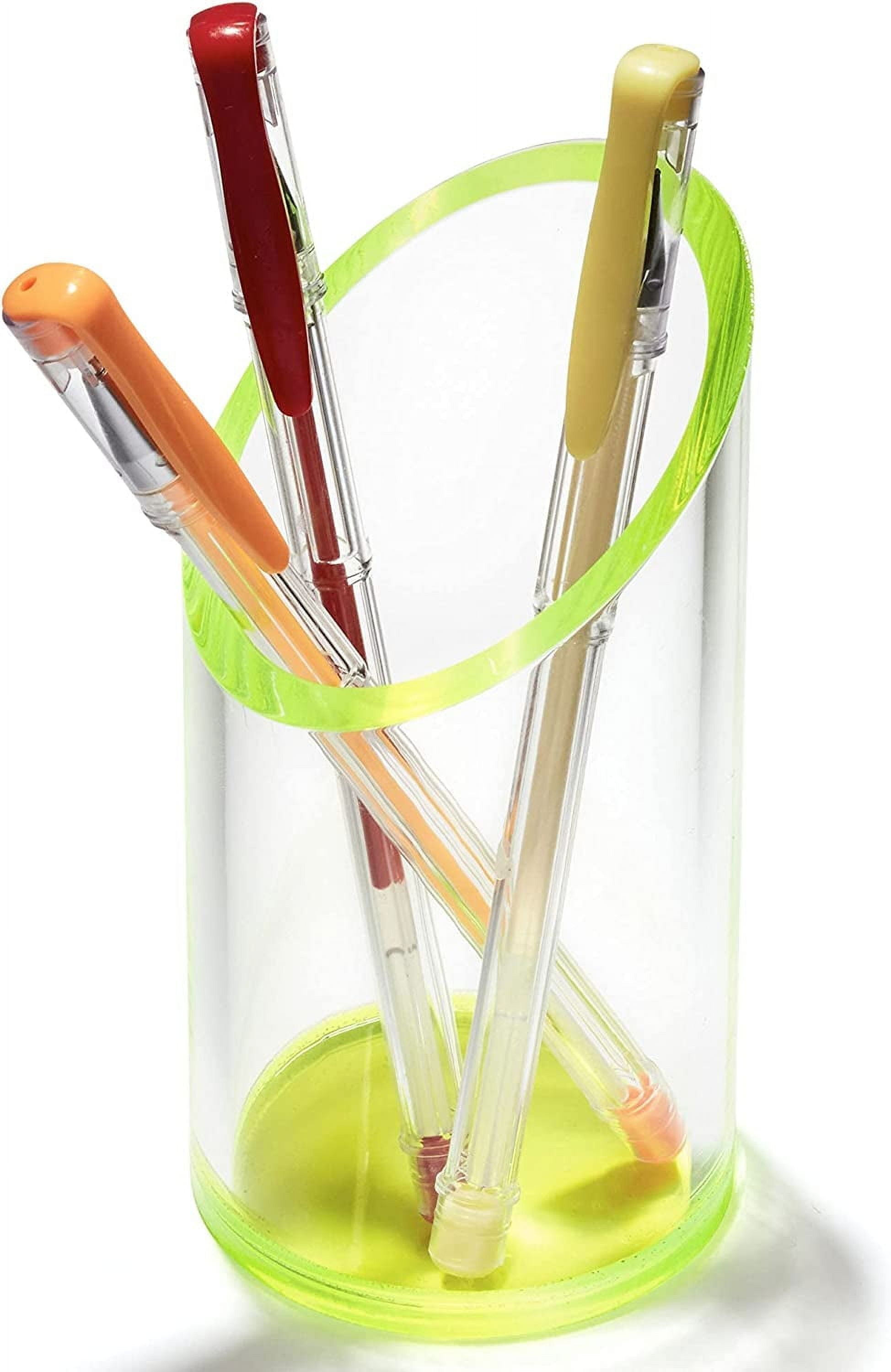 OfficeGoods Acrylic Pen and Pencil Holder with Neon Green Accents Home Office Desk Accessories