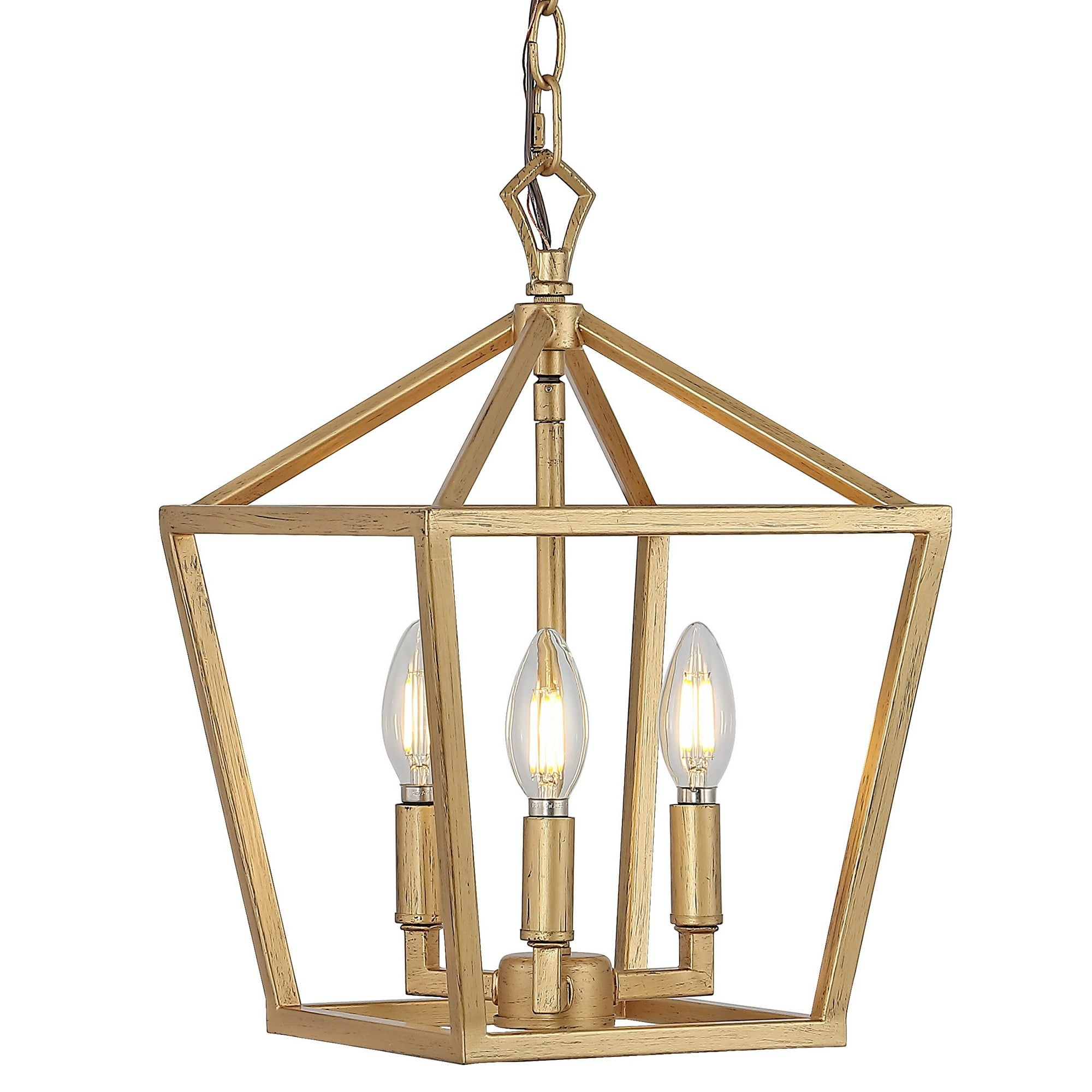 Ojai 10" 3-Light Iron Classic Modern Lantern LED Pendant, Brass Gold