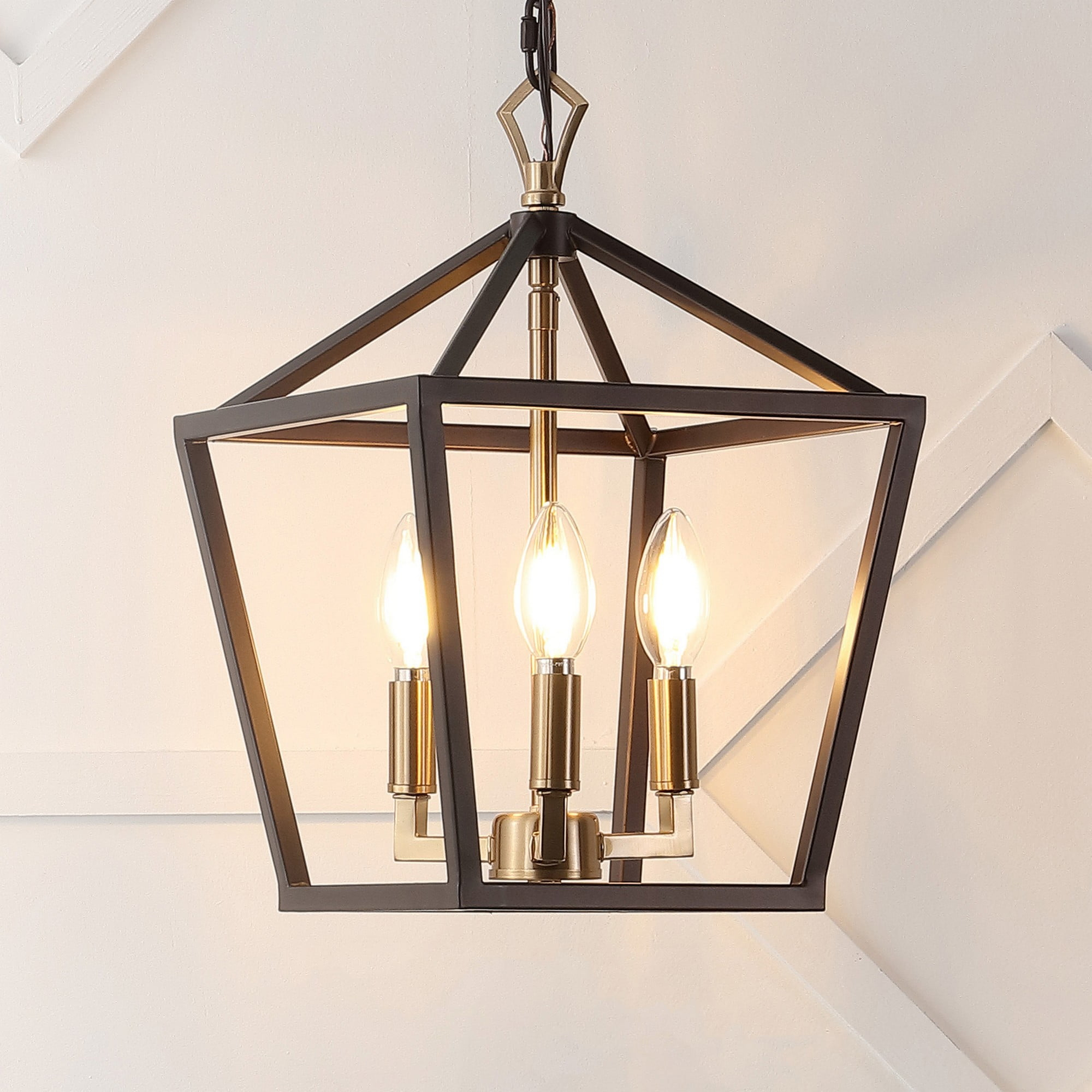 Ojai 10" 3-Light Iron Classic Modern Lantern LED Pendant, Oil Rubbed Bronze/Brass Gold