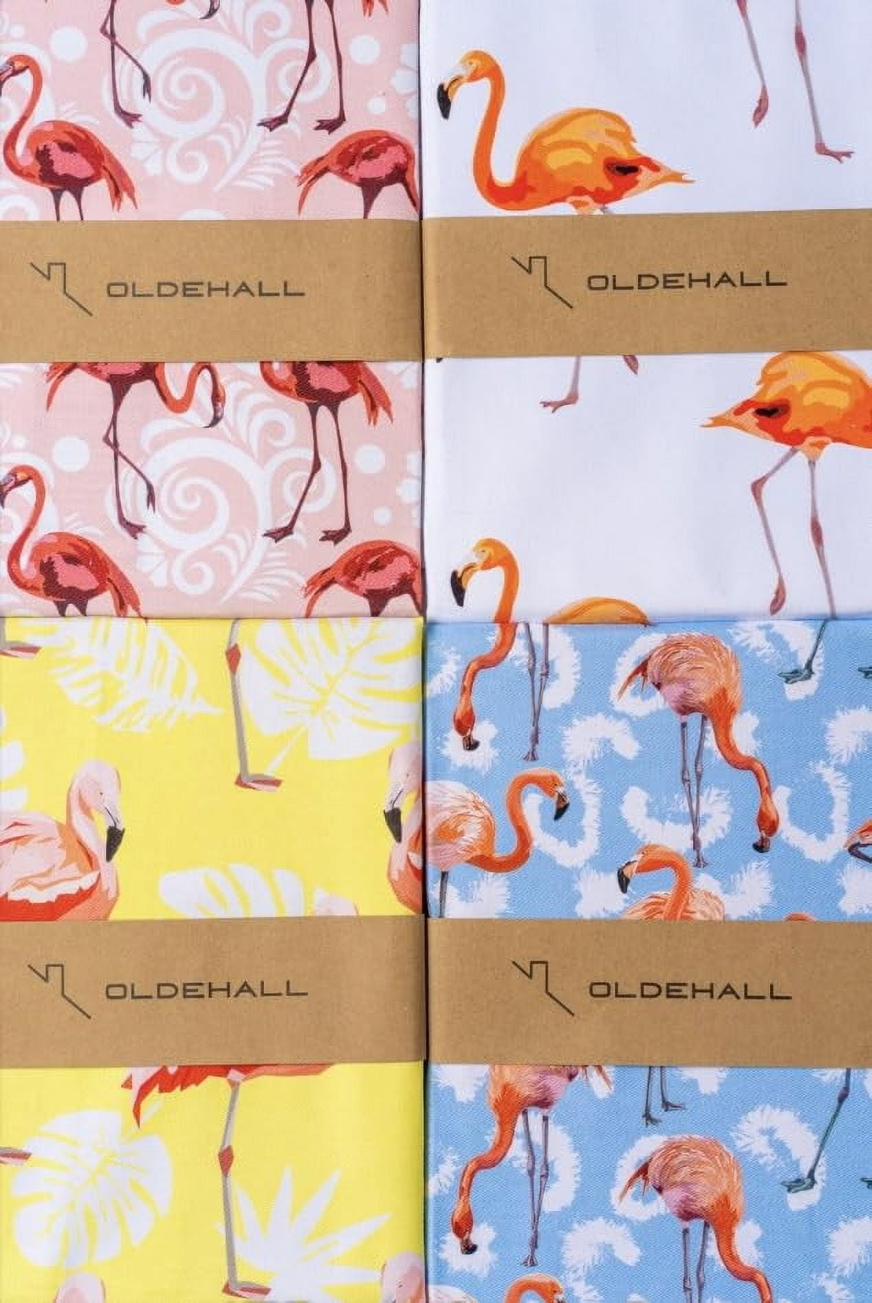 Oldehall Multicolor Variety Pack of Four - Vibrant and Colorful Flamingo Kitchen Towels/Flamingo Tea Towels for Daily Use & Home Decoration Original, Blue, Yellow & Red Designs C42