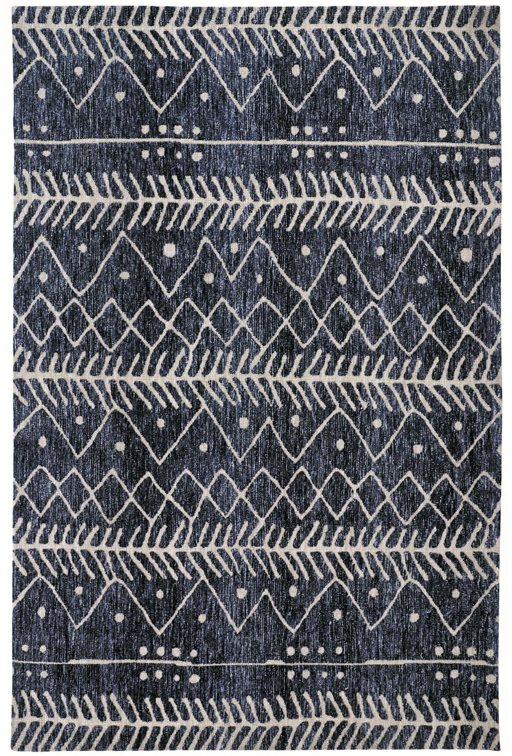 Oliena Modern Mid-Century Tribal Rug, Denim Blue, 2ft x 3ft Accent Rug
