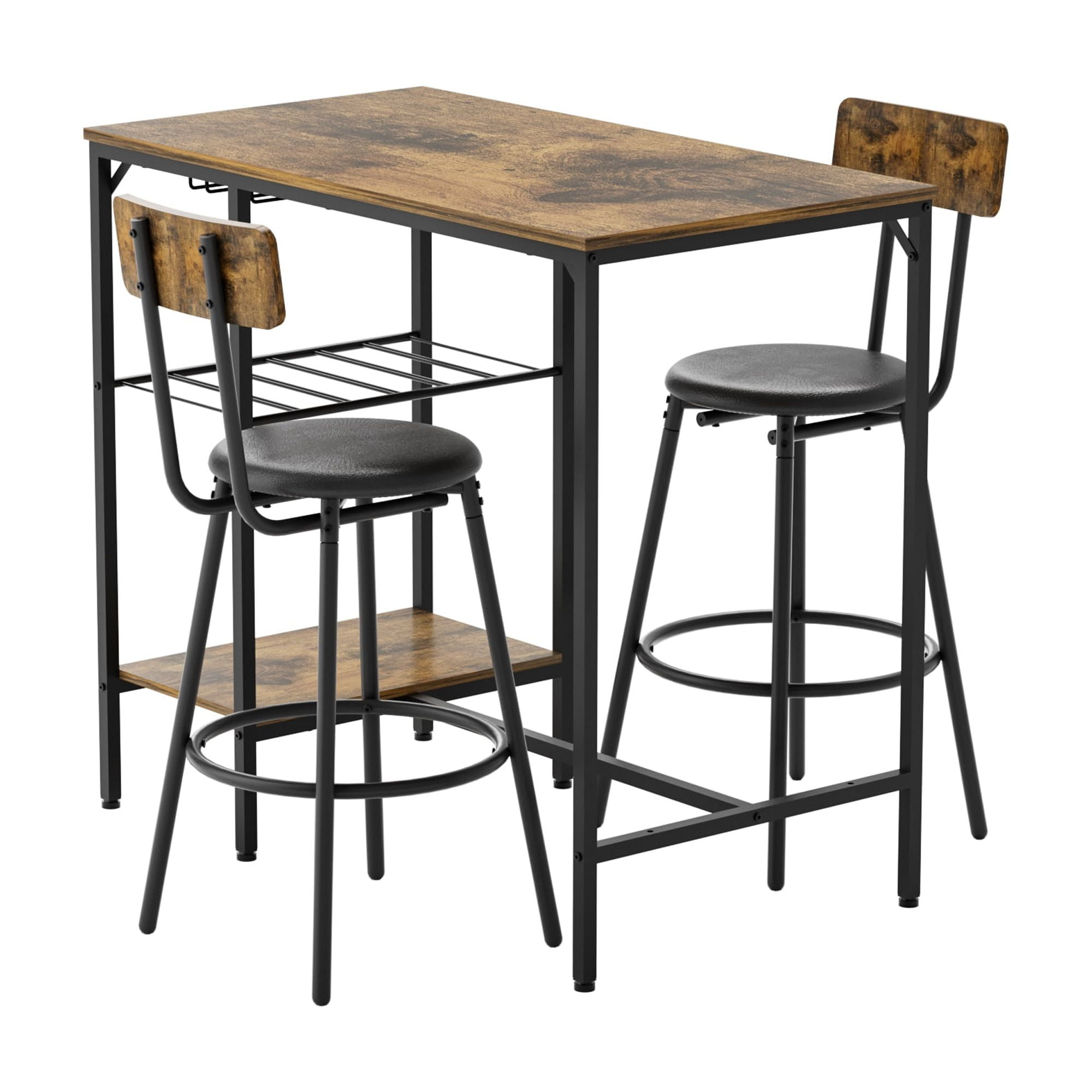 Olurrisa Bar Table and Chairs Set for 2, 3 Pieces Pub Dining Table Set, 2 Bar Stools PU Upholstery Seat with Backrest for Kitchen, Apartment, Small Space
