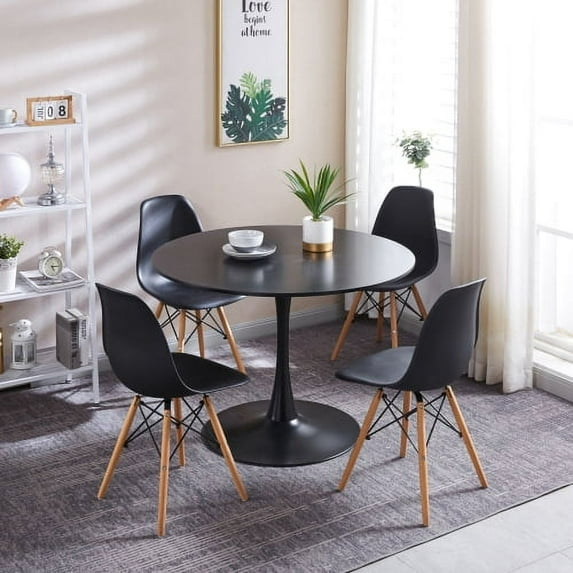 5 Piece Dining Table Set,31" Round Dining Table Set for 4,Modern Kitchen Table and Chairs for Dining Room & Coffee Shop & Small Spaces,Black