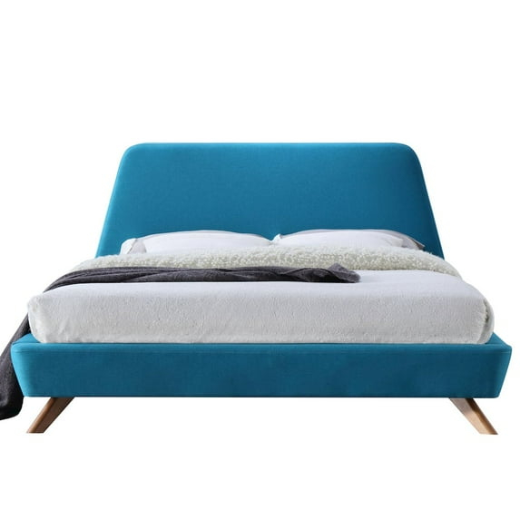 Omax Decor Henry Wood and Fabric Upholstered Queen Platform Bed in Blue
