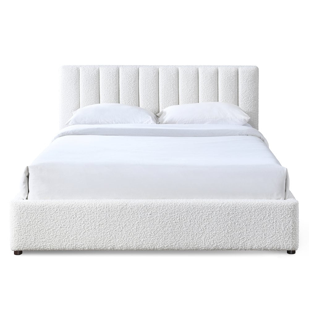 Omax Decor Jaxon Upholstered Platform Queen Bed in White Boucle Fabric
