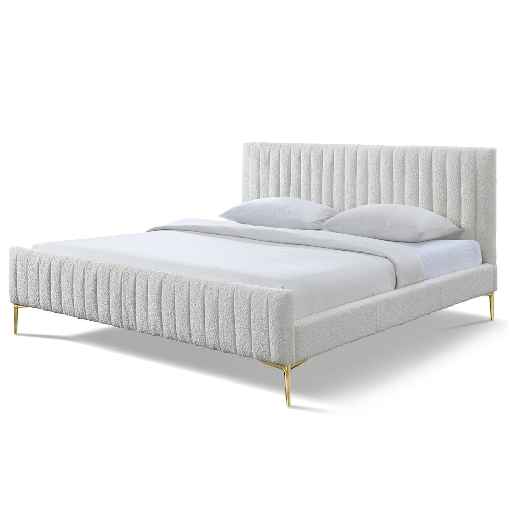 Omax Decor Julia Upholstered Modern Fabric King Platform Bed in White Boucle