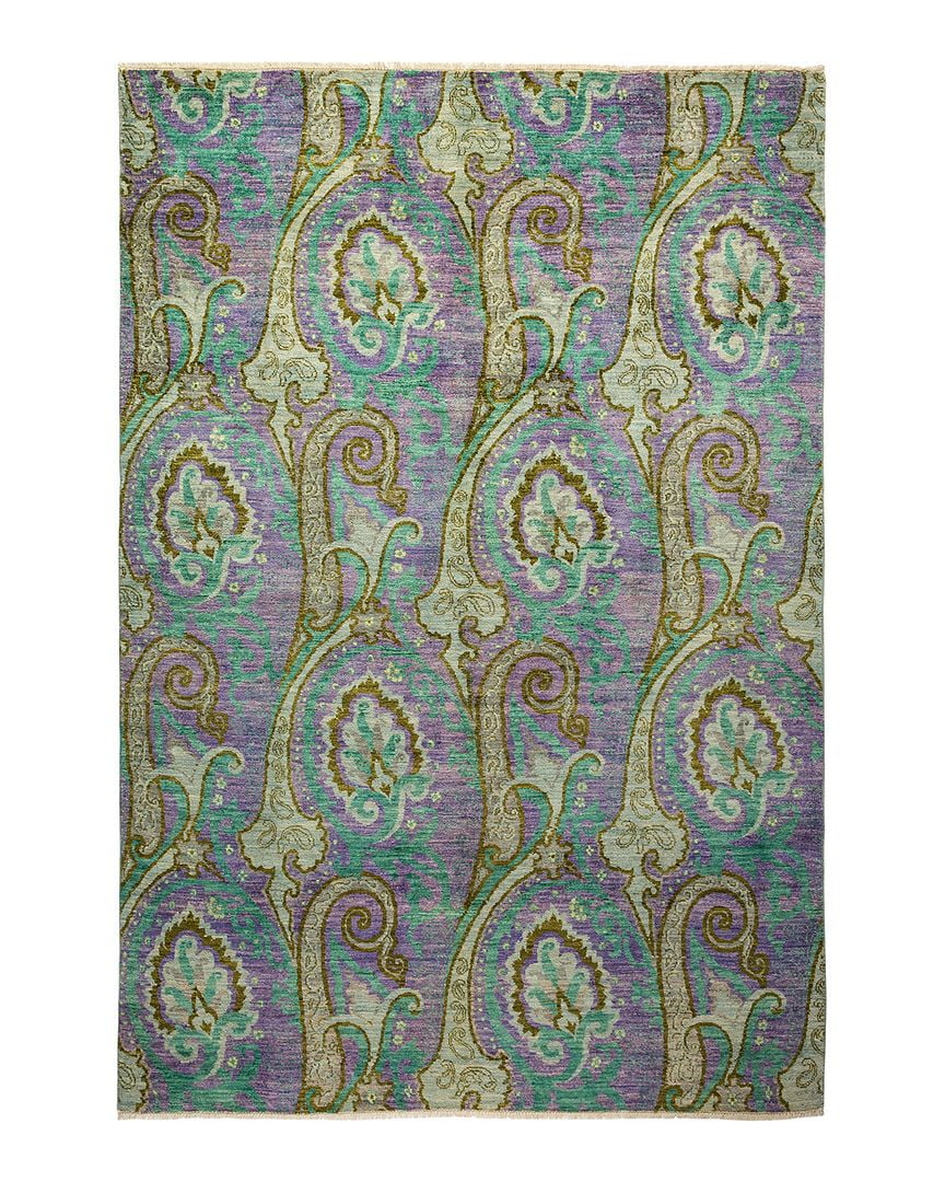 One of a Kind Hand Made Arts & Crafts Floral Wool Area Rug Blue 6 x 9