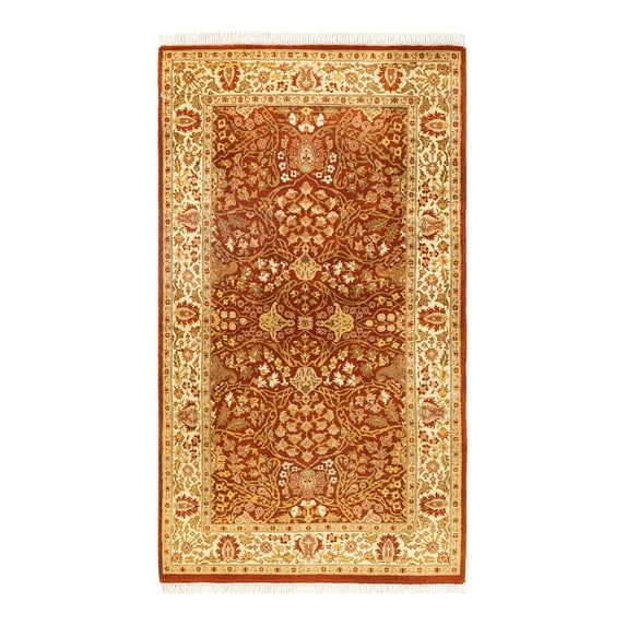 One of a Kind Hand Made Mogul Oriental Wool Area Rug Orange 3 x 5