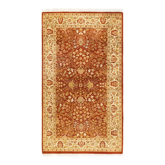 One of a Kind Hand Made Mogul Oriental Wool Area Rug Orange 3 x 5