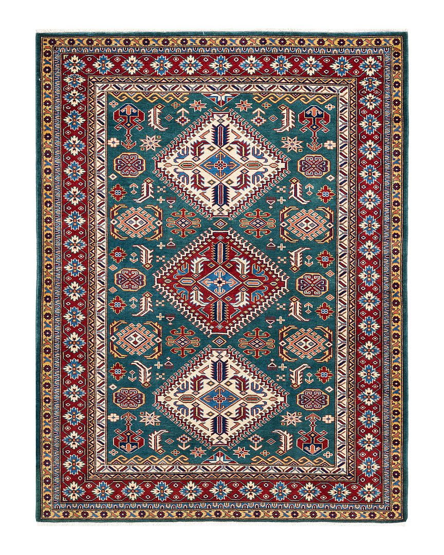 One of a Kind Hand Made Tribal Tribal Wool Area Rug Green 5 x 8
