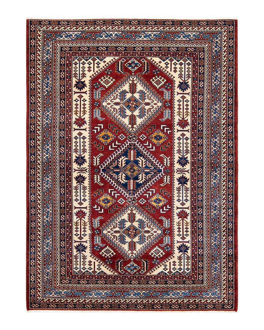 One of a Kind Hand Made Tribal Tribal Wool Area Rug Red 5 x 7