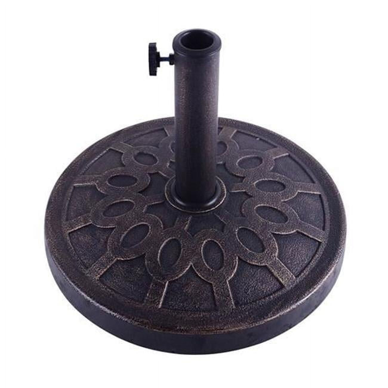 Round Decorative Cast Stone Umbrella Holder Base, Bronze - 17.5 in.