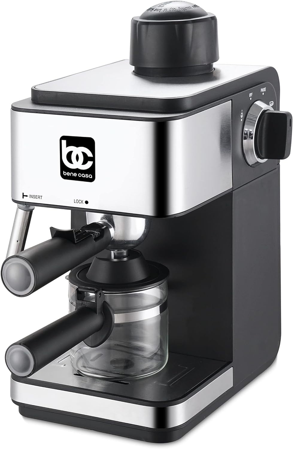 Open Box Bene Casa BC-99189 Espresso Maker, 4-Cup - BLACK/SILVER