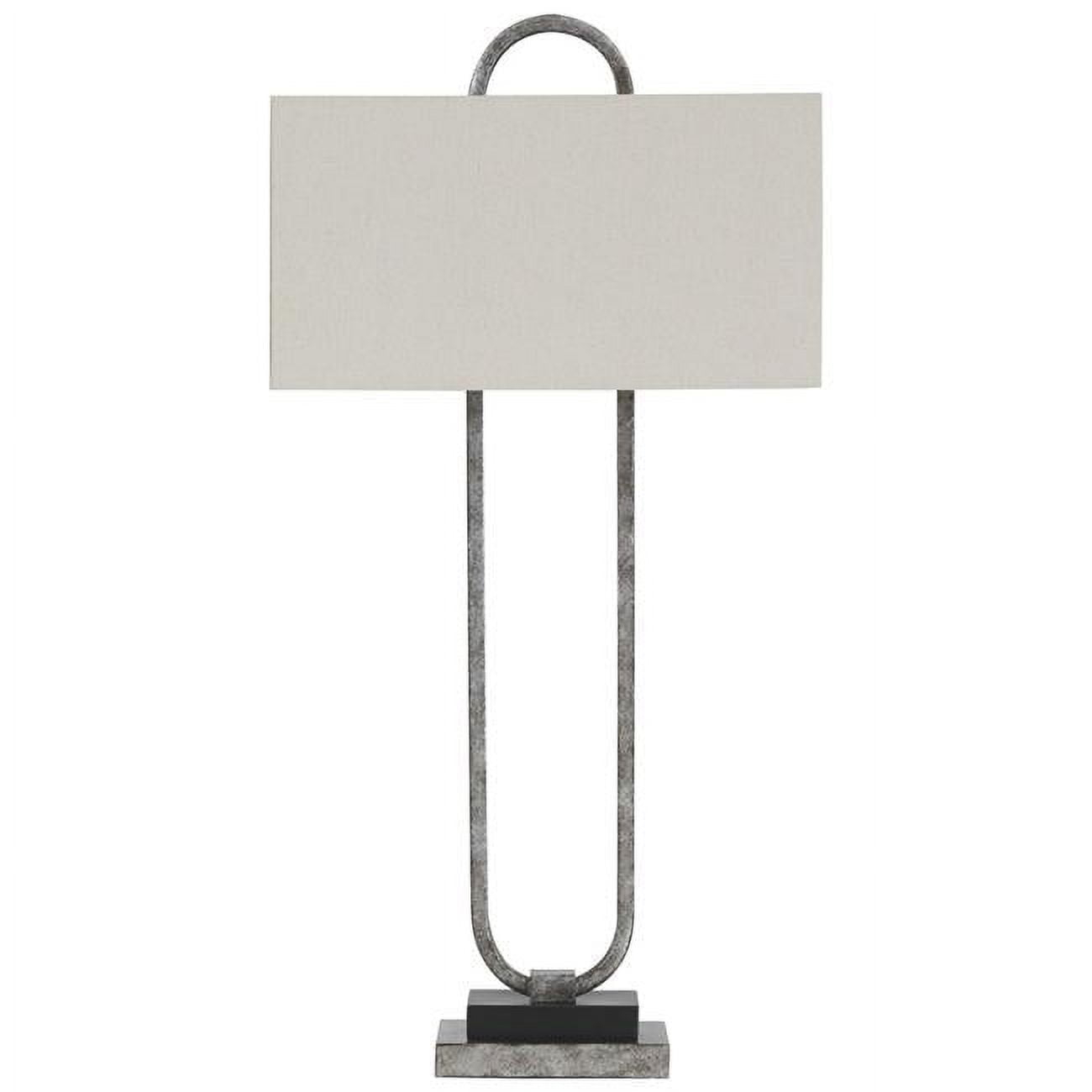 Open Capsule Metal Body Table Lamp with Fabric Drum Shade, Gray & White