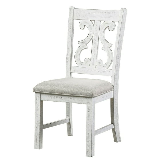38.75 x 22.5 x 20 in. Open Scroll Back Wooden Side Chair with Padded Seat, White - Set of 2
