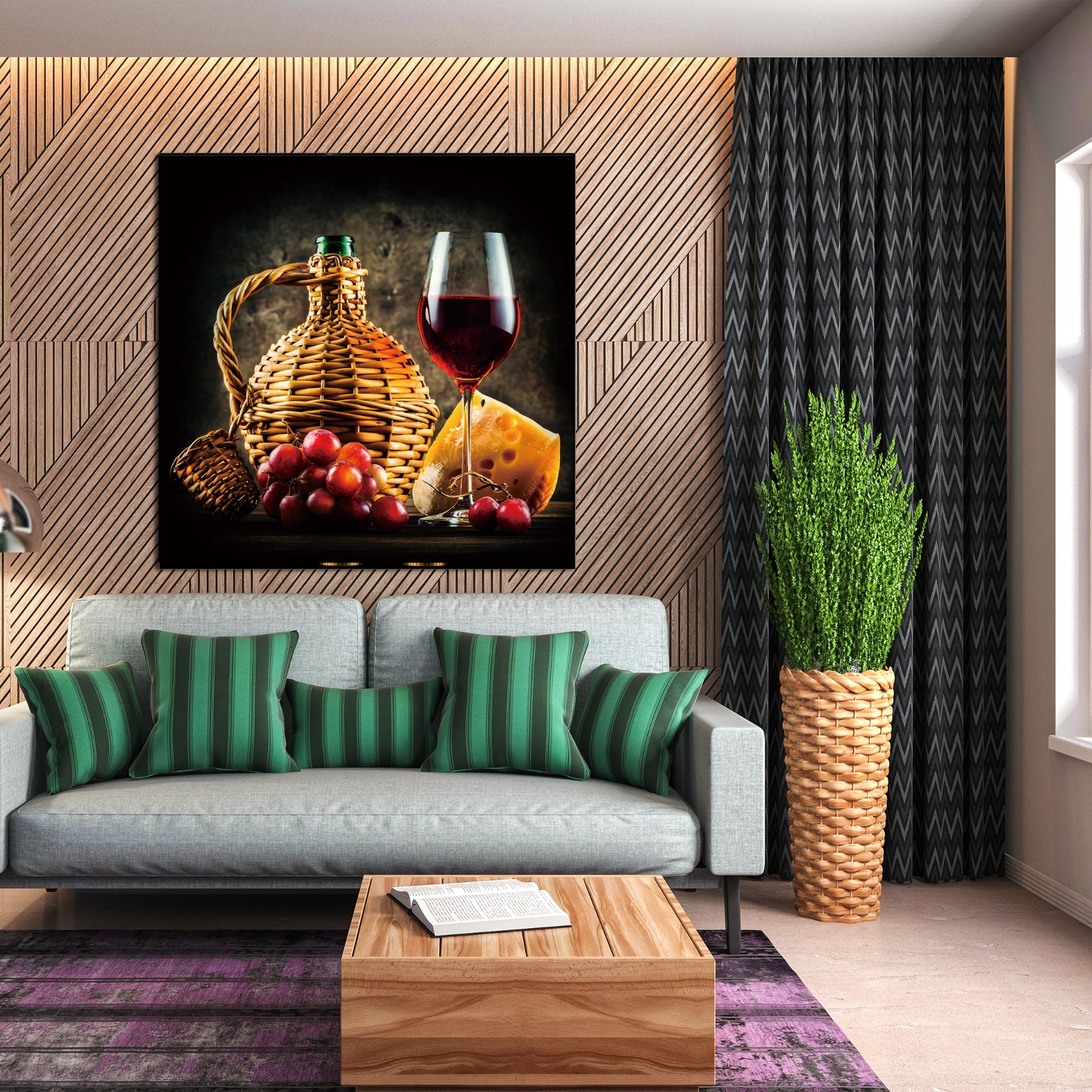 Oppidan Home Framed "Wine and Cheese Pairing" Acrylic Wall Art (48"H x 48"W)