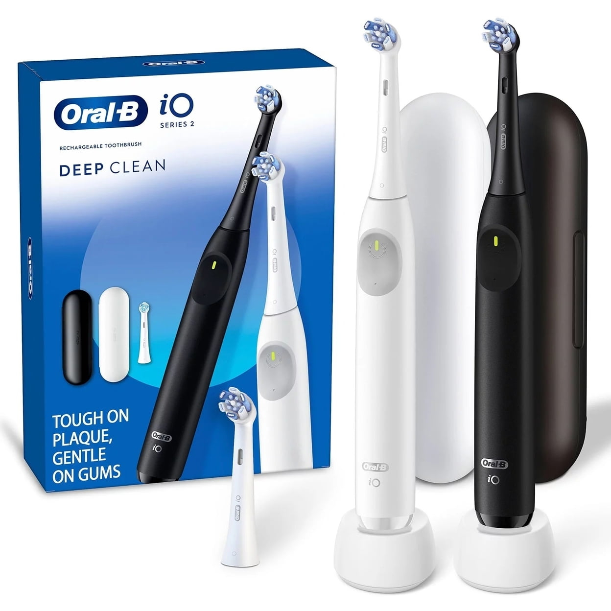 Oral-B iO Series 2 Electric Toothbrush, Pure White & Night Black, 2 Ct, 3 Heads