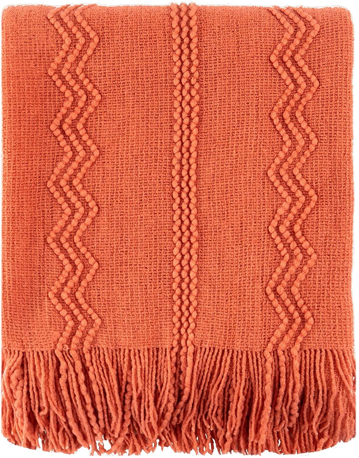 Battilo Orange Throw Blanket with Fringe Geometric Bed Salmon Knit Throws for Couch,Fall Blanket,50"x60"