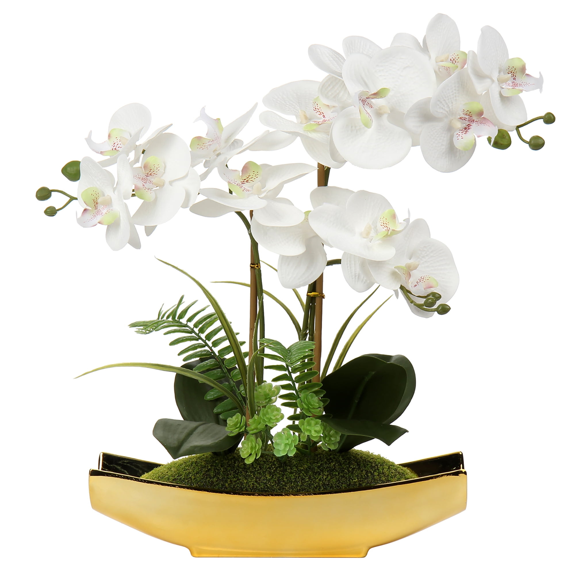 15" Artificial Orchid Flowers Phalaenopsis Flower Arrangements in Silver Vase Wedding Party Home Decor