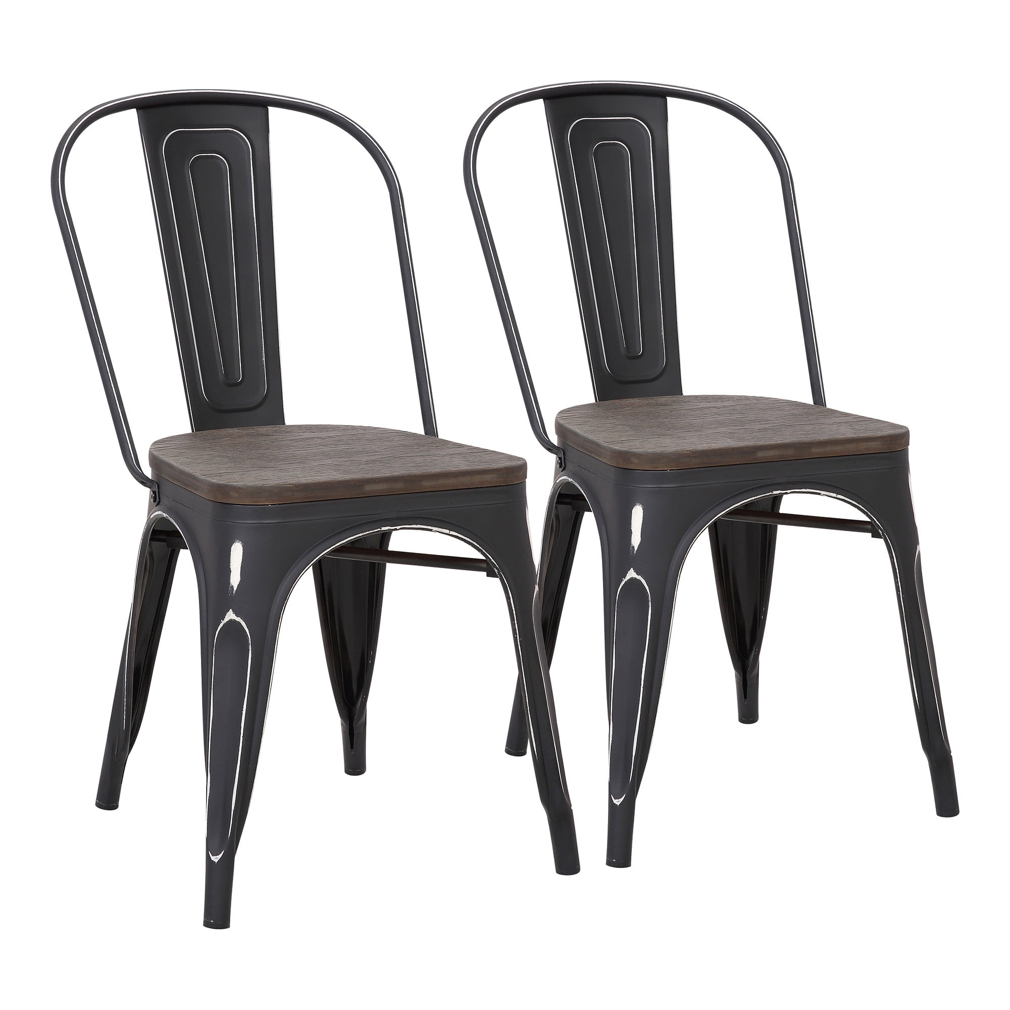 Oregon Industrial-Farmhouse Stackable Dining Chair in Vintage Black Metal and Espresso Wood-Pressed Grain Bamboo by LumiSource - Set of 2
