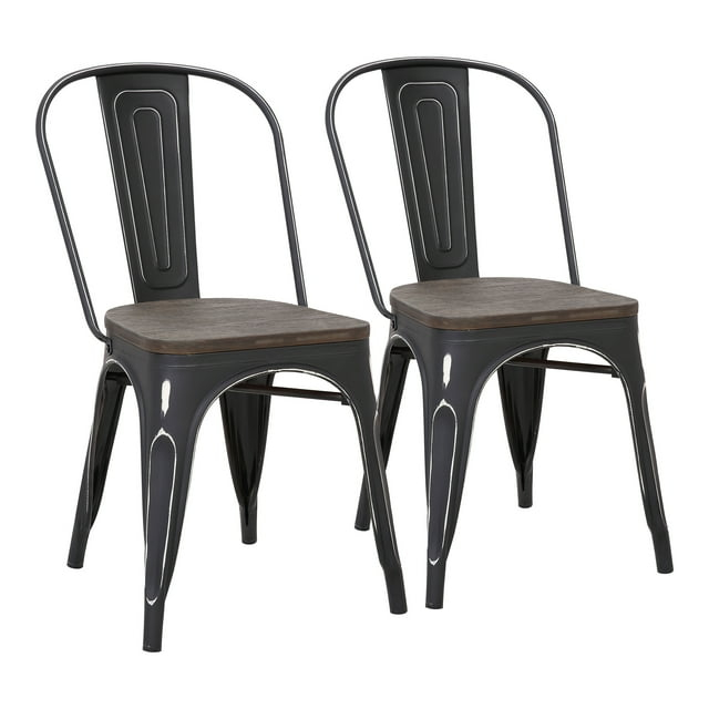 Oregon Industrial-Farmhouse Stackable Dining Chair in Vintage Black Metal and Espresso Wood-Pressed Grain Bamboo by LumiSource - Set of 2