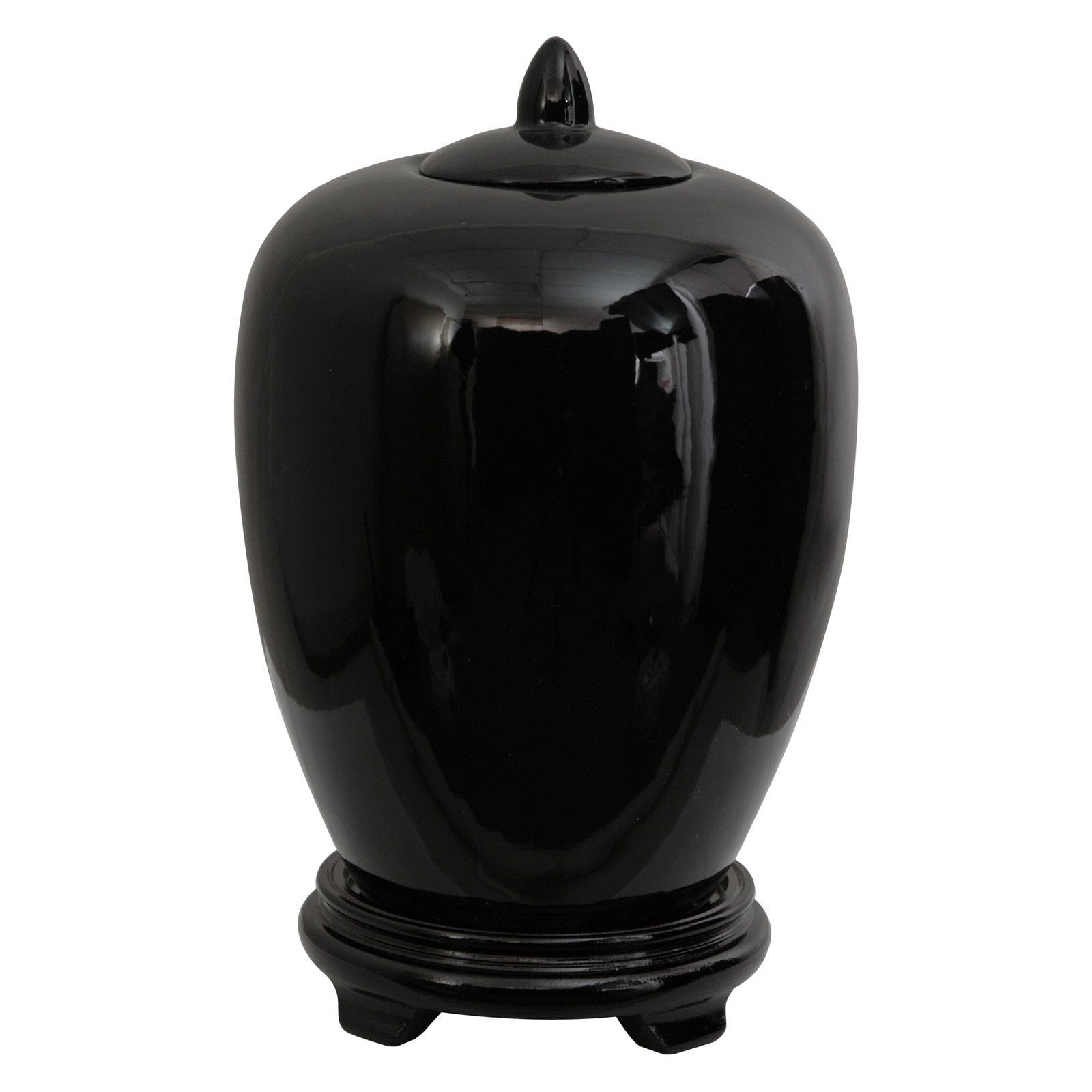 Oriental Furniture 11" Solid Black Porcelain Vase Jar, Black, decorative item, oriental design, living room