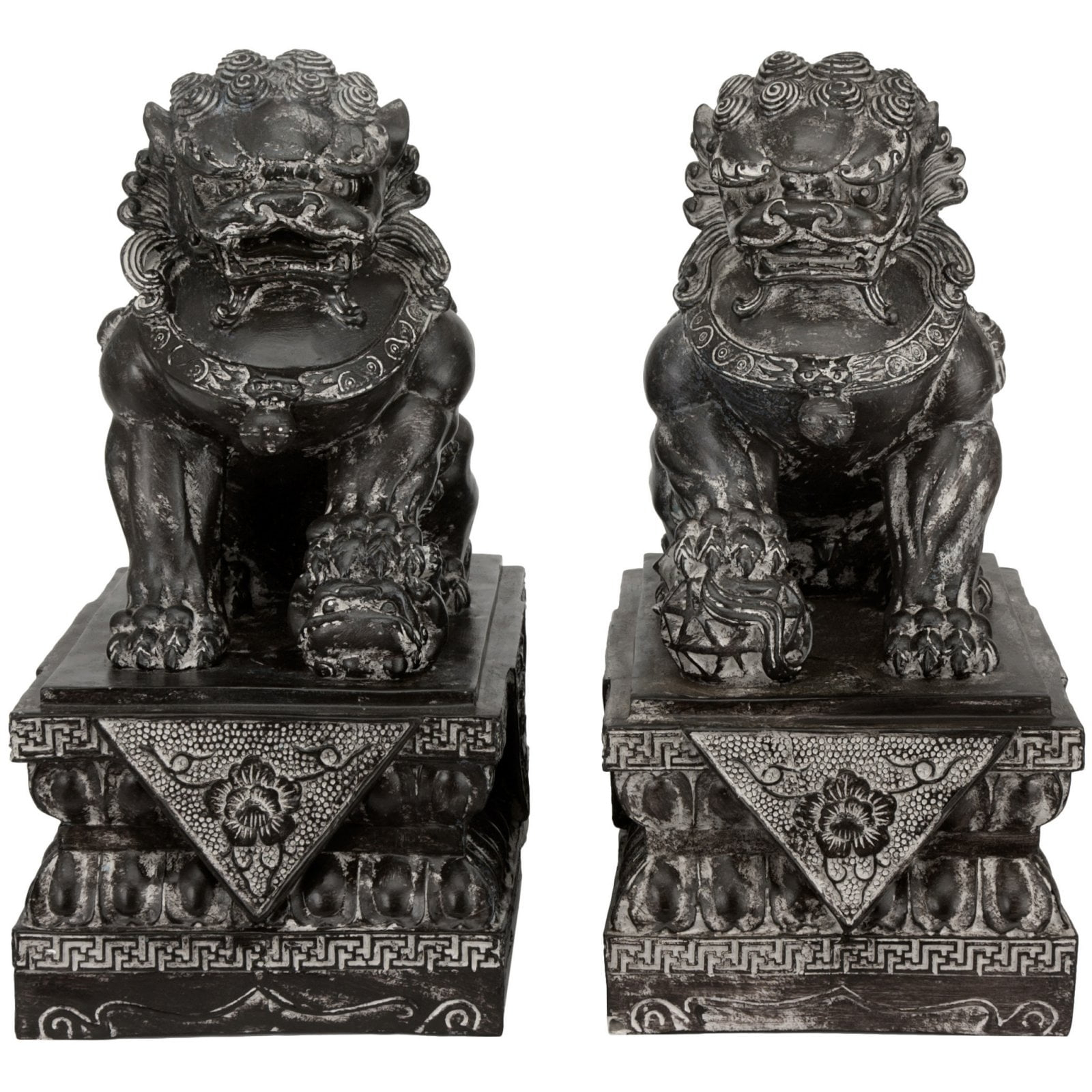 Oriental Furniture 18" Foo Dog Rust Patina Statues, set of 2